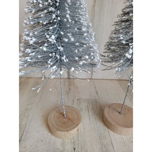 Silver glitter bristle snow tree set home decor shiny - Picture 3 of 9